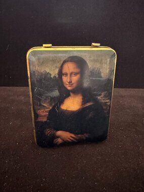 Vintage Dutch Mona Lisa Hinged Metal Tin Box c. 1980s
